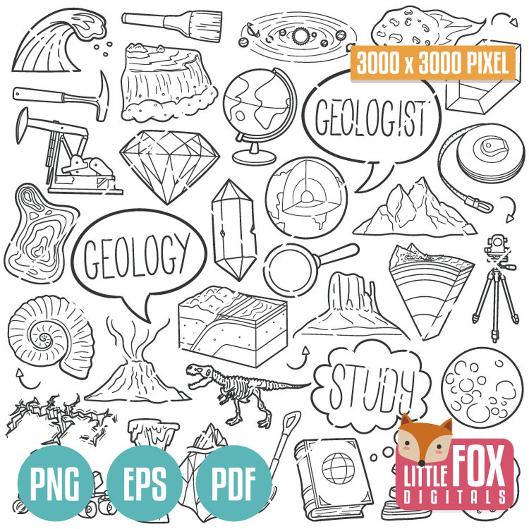 GEOLOGY, Doodle Icon Vectors. Geologist School Earth Study Design