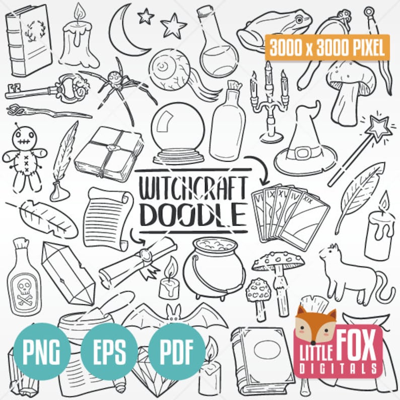 WITCH Wizards Party Doodles. Witchery Witchcraft Magic Icons - Etsy