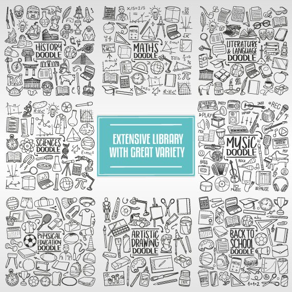 60's, Years Icons Doodle Set. Sixties Icons Clipart Scrapbook