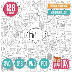 MEGA BUNDLE MATH Svg doodle vector icons. Illustration Clipart, Collection Set Hand Drawn Line Art, Design Clip Art Coloring Sketch.