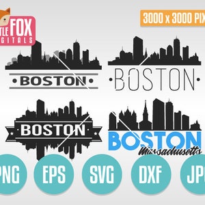 SVG BOSTON, USA. Super Pack. Boston Skyline Massachusetts. City Silhouette Clipart. Set Cuttable Icons. Illustration Scrapbook Cut Vector.