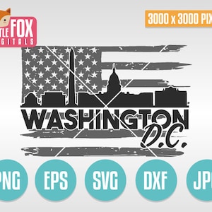 SKYLINE SVG Washington. Bandeira de Washington DC EUA. Arquivo de corte de Washington DC Skyline City. Silhueta do horizonte dos EUA. Vetor de silhueta de design de corte.