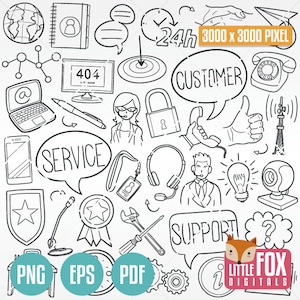 SERVIZIO CLIENTI, icone vettoriali doodle. Supporto Contatta clipart. Illustrazione di disegno di arte di linea di colorazione disegnata a mano dell'opera d'arte di aiuto del telemarketing.