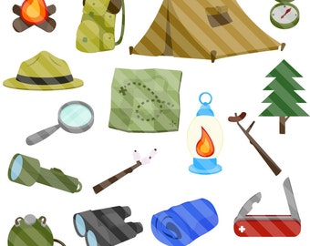 Camping Clipart Set: Boy Scout Kinder Kunstwerk (Digitaler Download)