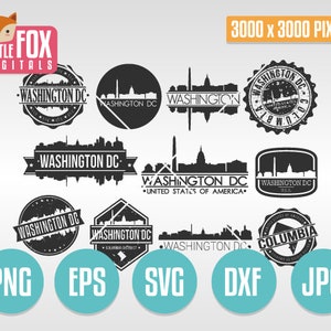 SVG WASHINGTON DC Briefmarken. SVG Schnittdatei Kolumbien. SVG Skyline Washington Dc Silhouette. Clip Art Washington Dc. Vektor Icon Logo Design Post.