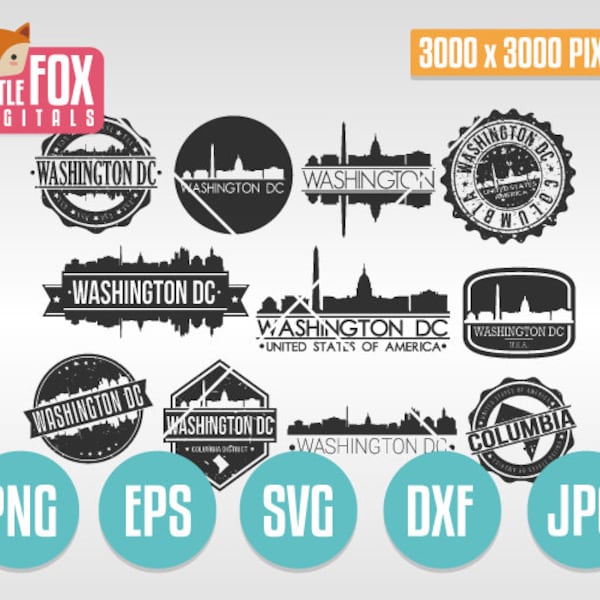 SVG WASHINGTON DC Stamps. Svg Cut File Columbia. Svg Skyline Washington Dc Silhouette. Clip art Washington Dc. Vector Icon Logo Design Post.