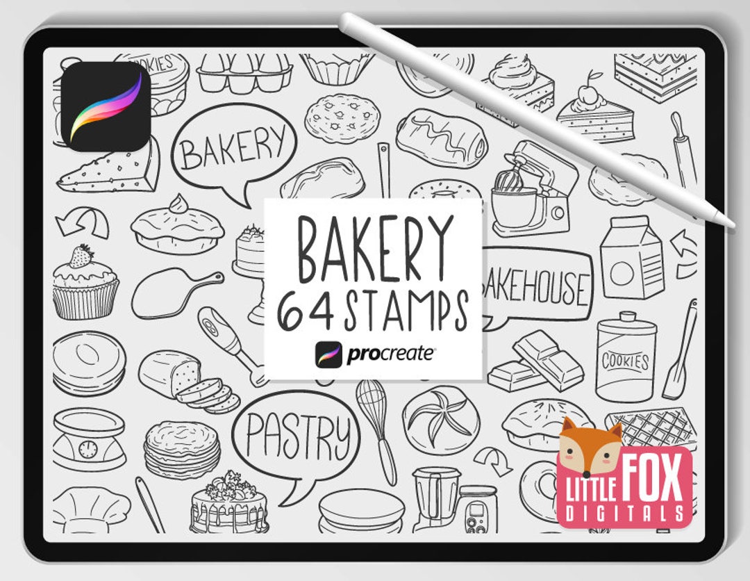 BAKERY STAMPS, Procreate Brushes, Pastry Food Icons, Cake Bundle ...