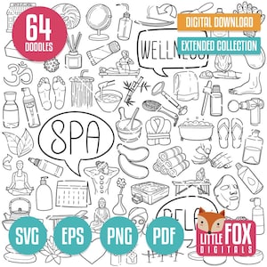 SPA & WELLNESS, ícones vetoriais SVG Doodle. Relax Theraphy Center Doodle Icons Clipart. Defina Hand Drawn Line Art Design Artwork Clip Art.