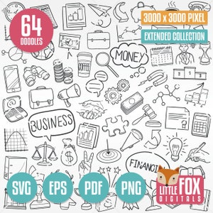NEGÓCIOS e FINANÇAS, vetores de ícone SVG Doodle. Idéia dinheiro doodle ícones clipart. Empresário mão desenhada linha Design Clip Coloring Sketch.