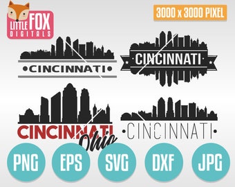 SVG CINCINNATI, USA. Super Pack. Ohio Skyline Cincinnati City Silhouette Clipart. Set Cuttable Icons. Svg Illustration Scrapbook Vector.
