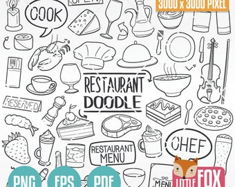 CHEF, doodle vector icons. Restaurant Menu Food Doodle Icons Clipart. Scrapbook Set Coloring Hand Drawn Set Scribble Sketch Line Art Design.