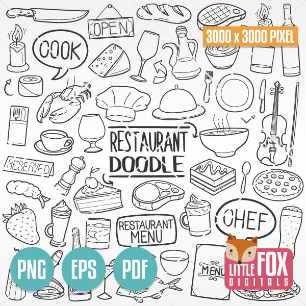 CHEF, doodle vector icons. Restaurant Menu Food Doodle Icons Clipart. Scrapbook Set Coloring Hand Drawn Set Scribble Sketch Line Art Design.
