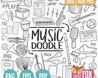 MUSIC, Doodle vector icons. Instrument Tools Traditional Doodle Icons Clipart. Set Hand Drawn Line Art Design Set Artwork Clip Art Coloring.
