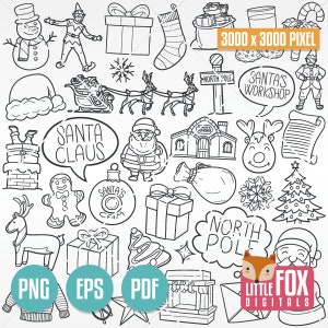 SANTA CLAUS, doodle vector icons. Christmas Winter Holidays Hand Art. Cartoon. Papa Noel Clipart Scrapbook Coloring Scribble Sketch Design.