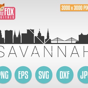 SVG SKYLINE Savannah, Georgia Usa. Savannah Cut File Silhouette City. Savannah Skyline Silhouette Vector. Bridge Cathedral and Buildings.
