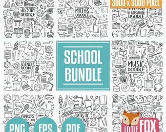 SCHOOL Bundle. Back to School Doodle Icons. Bundle Clip Art Doodle. Set Coloring Hand Draw Line Art Scrapbook. School Subjects Collection.