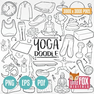 YOGA MEDITATION, Yogi Sport Traditional Doodle Icons. Clipart Scrapbook Set Hand Drawn Line Art Design Set Artwork Clip Art Coloring Sketch.