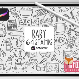 SELOS DE BEBÊ, pincéis Procreate, ícones de recém-nascidos, rabiscos de pacote de maternidade. Maternidade Clipart Digital Sticker Planner Scrapbook Set Coloring.