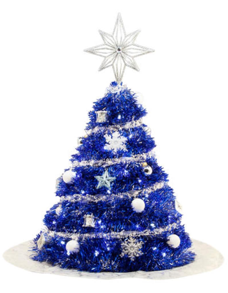 Blue Tabletop Tinsel Christmas Tree w/ LED Lights Christmas Etsy