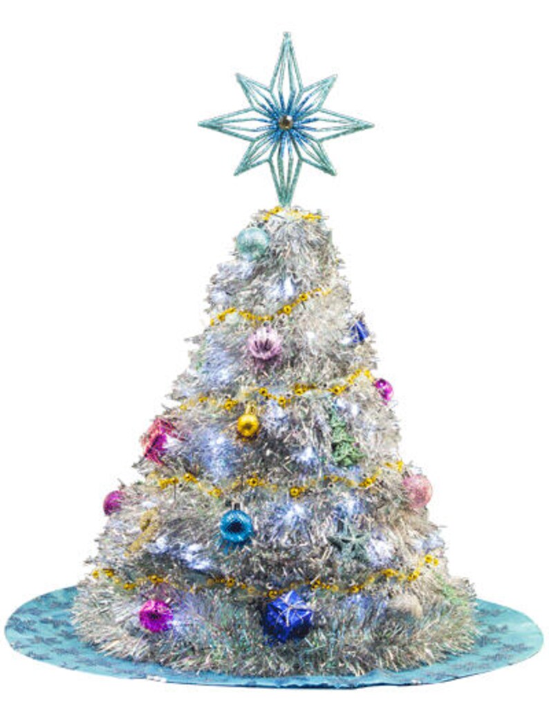 Silver Tabletop Tinsel Christmas Tree w/ LED Lights Christmas Etsy