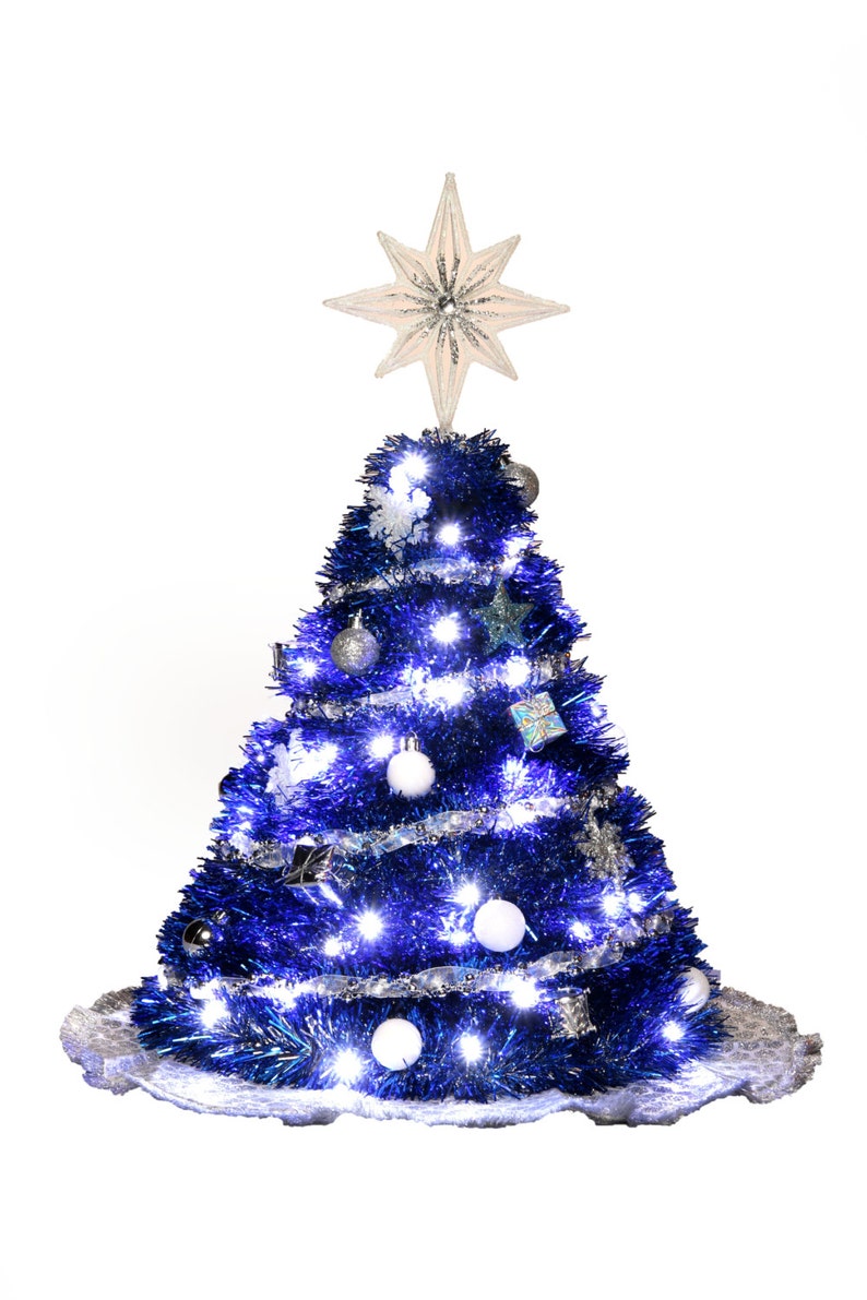 Blue Tabletop Tinsel Christmas Tree w/ LED Lights Christmas Etsy