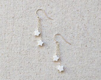 Starlight Earrings - Dainty Howlite Gemstone Star Earrings in Sterling Silver