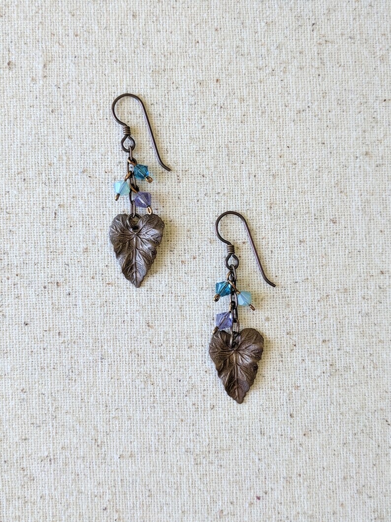 Woodland Earrings Antiqued Brass and Crystal image 2