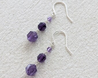Oracle Earrings - Purple Amethyst Dangling Prism Gemstone Earrings in Sterling Silver