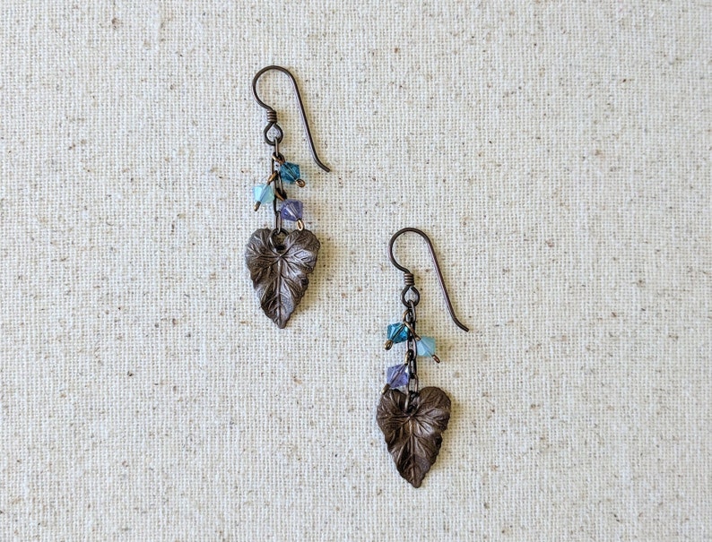 Woodland Earrings Antiqued Brass and Crystal image 1