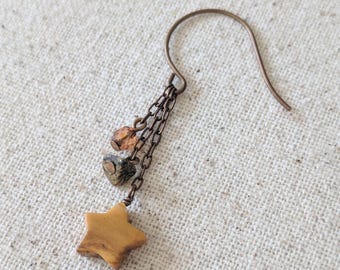 Halley Earrings - Yellow Jasper, Silver Leaf Jasper and Czech Glass Dangling Shooting Star Gemstone Earrings in Brass or Niobium