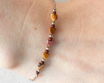 Sweet Love Bracelet - Crazy Lace Agate and Poppy Jasper Petite Gemstone Heart Bracelet - Cute Valentine's Gift