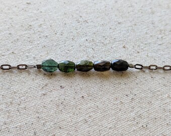 Laguna Bracelet - Ombre Faceted Green Tourmaline Delicate Minimalist Gemstone Bracelet with Antiqued Brass chain