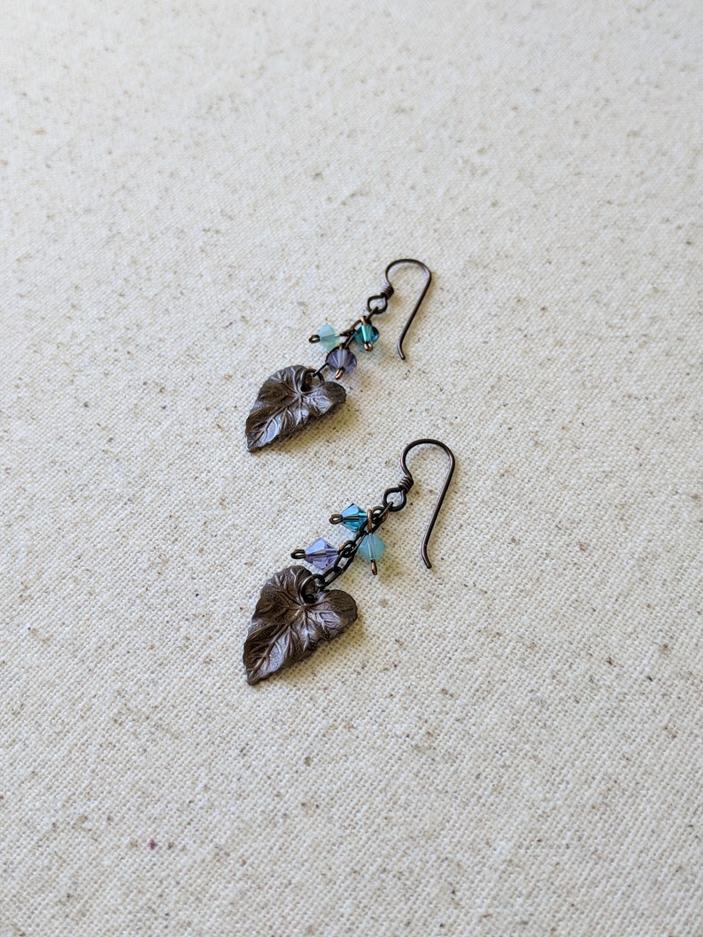 Woodland Earrings Antiqued Brass and Crystal image 3