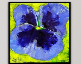 Flower pansies original abstract Floral painting on canvas