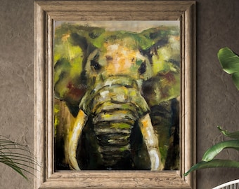 Elephant Oil Painting on Canvas, Animal Art (27x31 in)