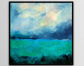 Teal wall art Ocean Abstract painting on canvas Contemporary seascape painting