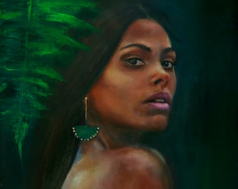 Original Oil Painting: Woman Portrait on Canvas, Modern Wall Art (24x20 in)