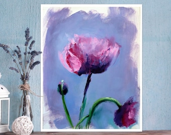 Lámina floral de amapola: arte mural botánico, decoración floral para el hogar