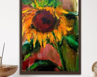 Sunflower Floral Print-Fine Art Wall Decor, Botanical Painting Reproduction, Home Decor Print