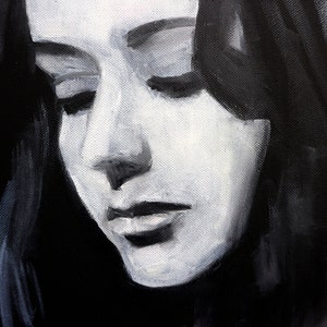 Woman portrait painting on Canvas Original Guitar painting Singer wall art Black and white image 4