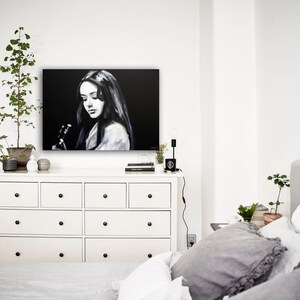 Woman portrait painting on Canvas Original Guitar painting Singer wall art Black and white image 6