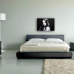 Woman portrait painting on Canvas Original Guitar painting Singer wall art Black and white image 7