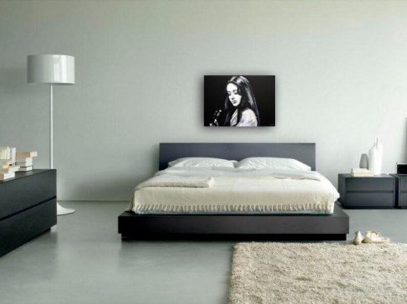 Woman portrait painting on Canvas Original Guitar painting Singer wall art Black and white image 7