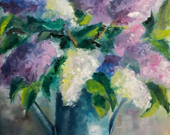 Lilac painting Original oil painting flowers on canvas, Flower Canvas Art