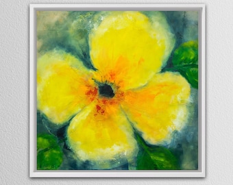 Gelbe Blüte Kunstdruck, Blumenwandkunst, Botanische Blumenmalerei Druck, Leinwand oder Papierwanddekor