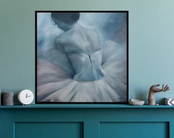 Ballerina Art Print – Blue Ballet Wall Art, Woman Back View