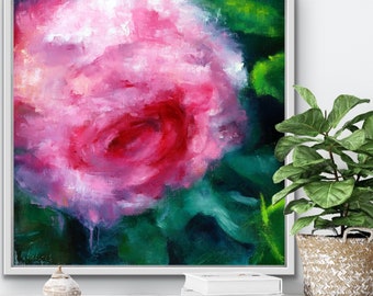 Pink Rose Oil Painting Print – Floral Botanical Wall Art
