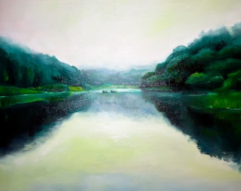 Landscape painting on canvas "Reflection" Oil