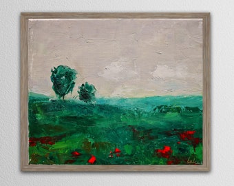 Abstract Landscape Print, Sky Clouds, Trees Painting, Fine Art