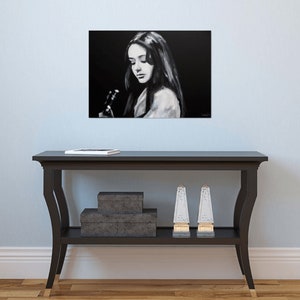 Woman portrait painting on Canvas Original Guitar painting Singer wall art Black and white image 8